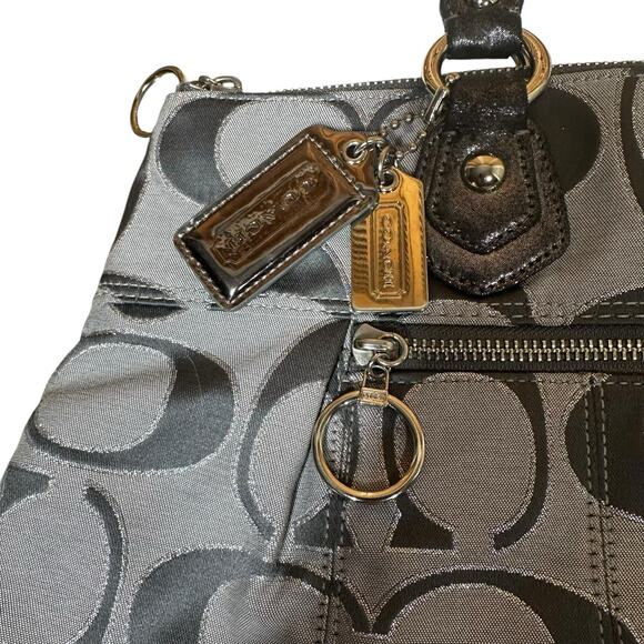 Coach Poppy Signature Sateen Tote Gray Silver Metallic Shoulder Bag Purse Large - Picture 2 of 12
